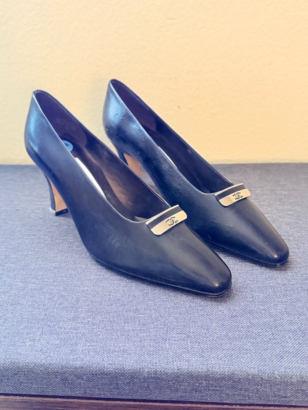 Vintage Etienne Aigner Black Leather Buckle Pumps